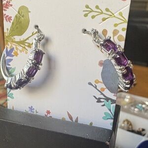 Avon Silver and Purple Gemstone Earrings